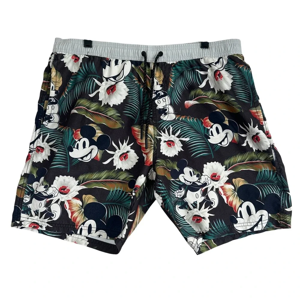 Neff Disney Mickey Mouse Swim Trunks Mens XL Black Tropical Floral Board Shorts